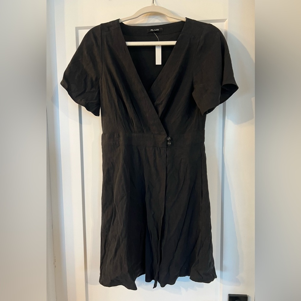 Madewell black pleated wrap dress